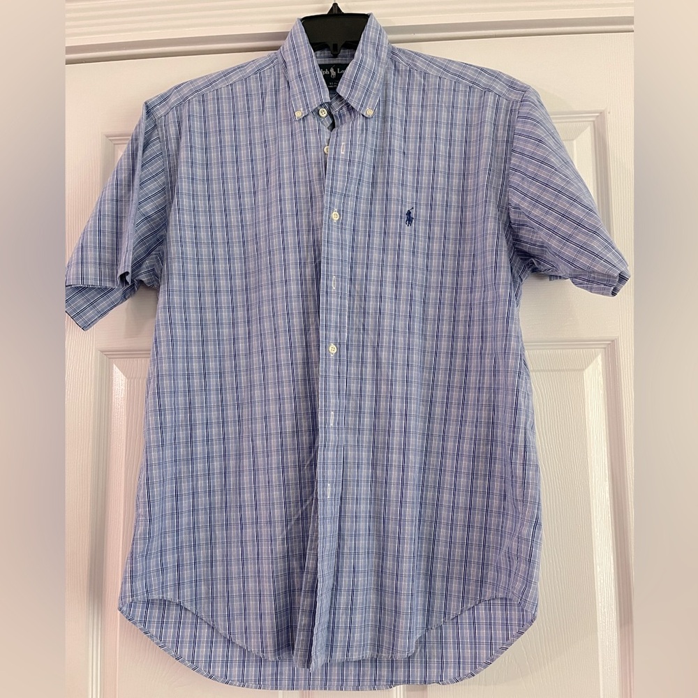 Ralph Lauren Blue Plaid Short Sleeve Button-Down Shirt